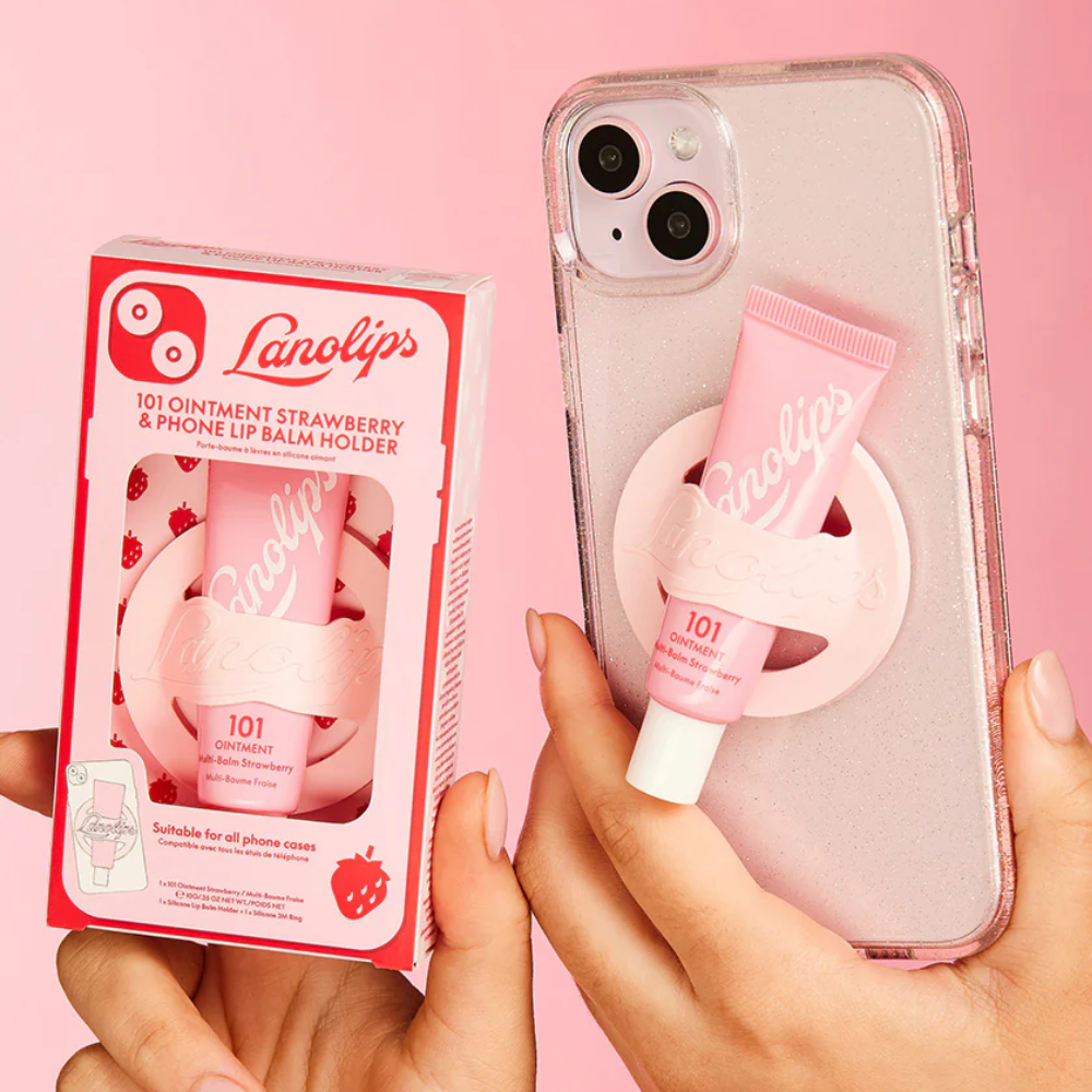 accesorio de lanolips, 101 Ointment Strawberry & Phone Lip Balm Holder